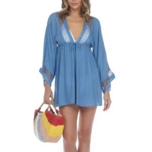 RAVIYA Women's Blue Drawstring Waist  V Neck Crochet Swimsuit Cov…